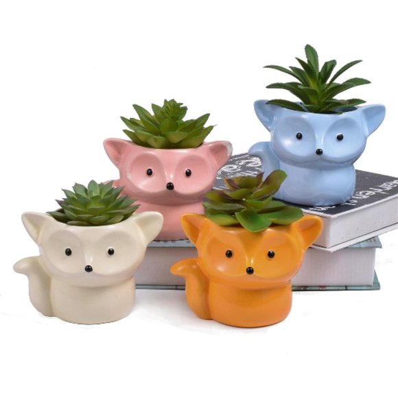 Set of 4 Fox Planters, Animal Flower Pots, Gifts - Picture 1 of 4
